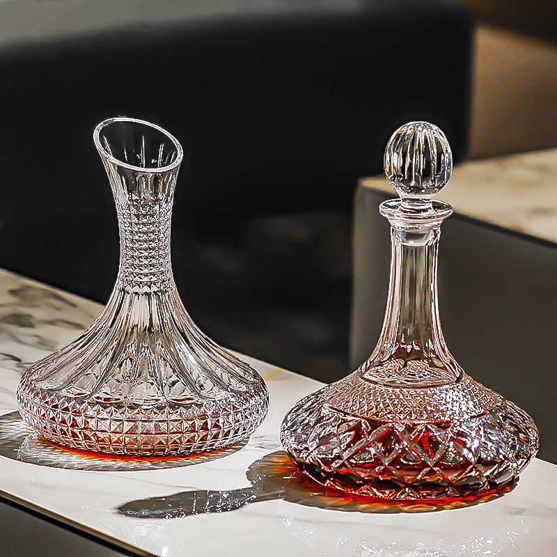意大利高端水晶玻璃醒酒器带盖璨钻石纹理红酒杯套装家用分酒壶