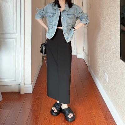 简约黑色H型直筒裙半身裙