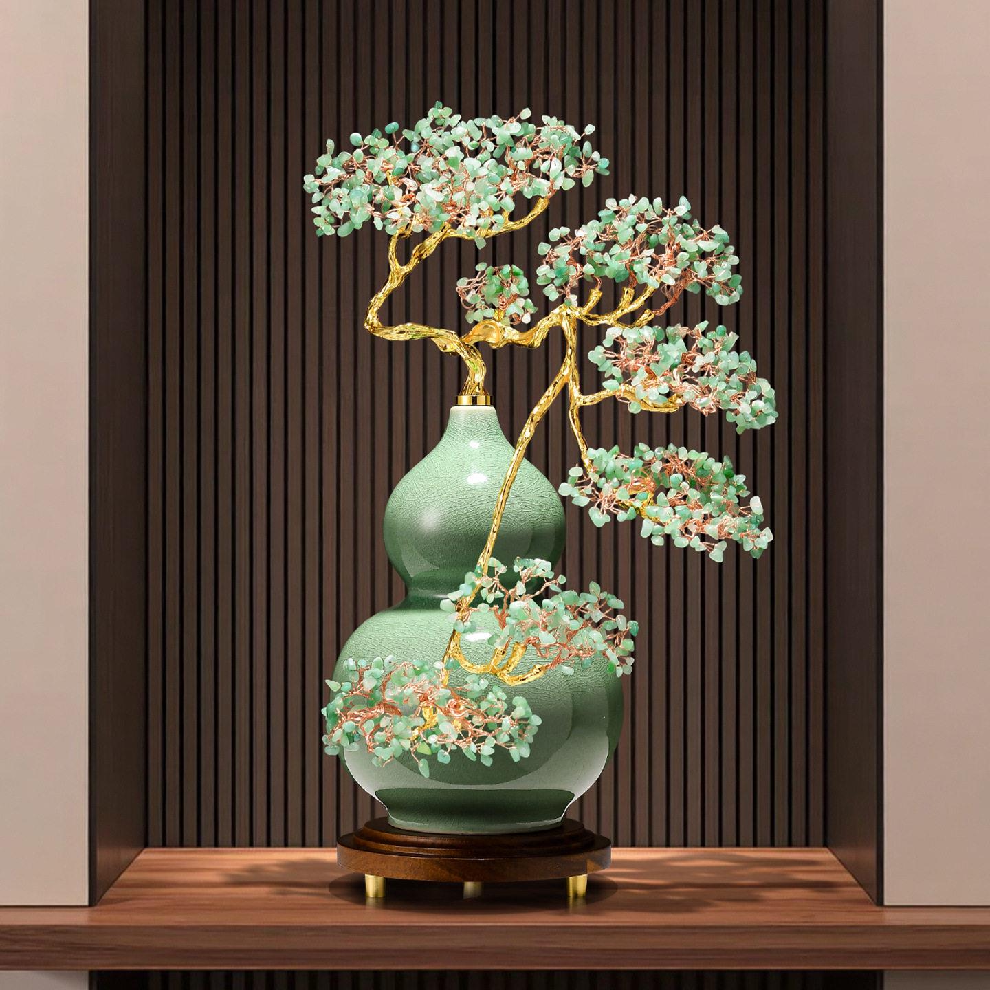 翠韵福禄绿水晶葫芦陶瓷摆件档招财客厅玄关柜壁龛乔迁新居礼品