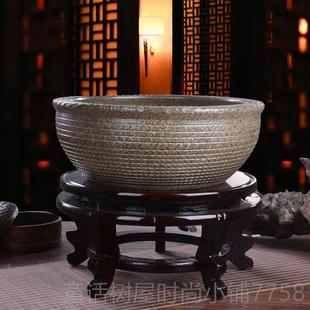 德镇陶瓷鱼缸鱼盆客厅家用养金鱼缸乌龟缸景仿石阳台水粗陶荷 正品