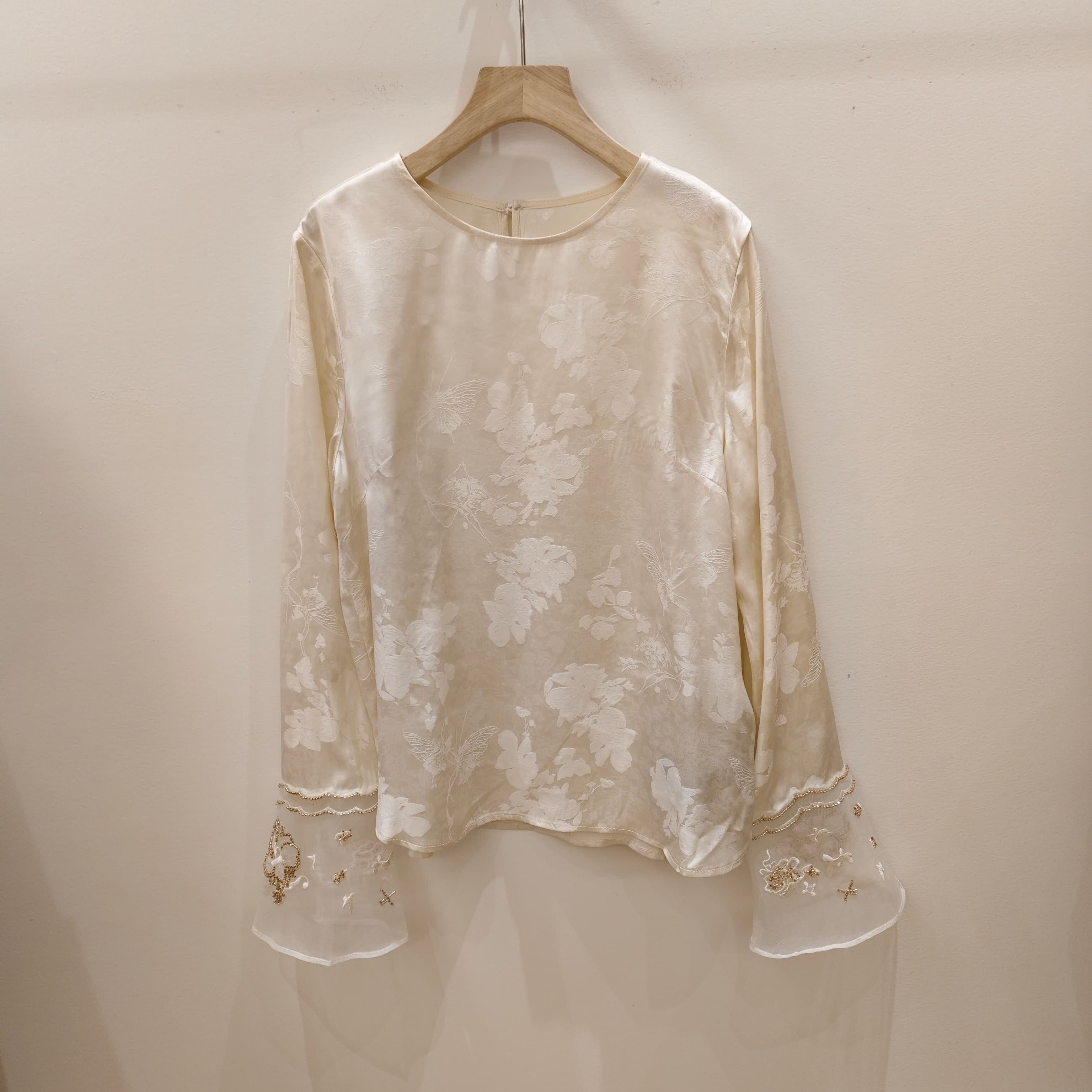 气质提花新中式圆领长袖人丝衬衫女宽松百搭显瘦上衣2026早春新品