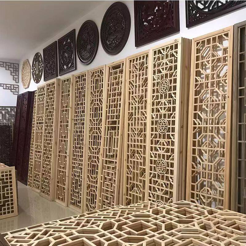东阳木雕厂家直销专业定制实木花格仿古门窗玄关隔断背景墙定制等