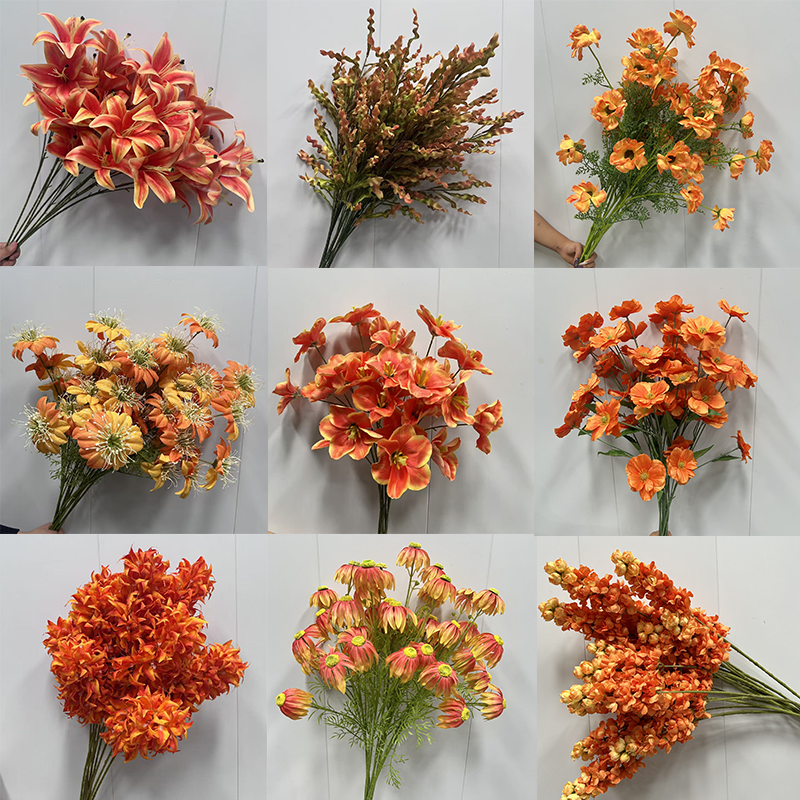 橘色仿真花地排花婚礼插花路引