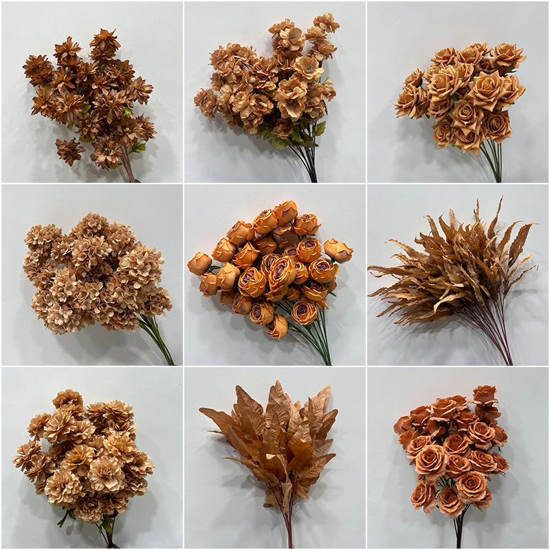 婚庆仿真花秋咖色婚礼堂吊顶花材路引插花订婚宴装饰拱门花艺排花