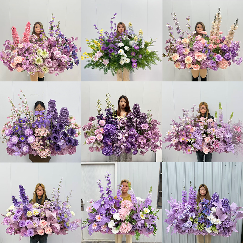 仿真花紫色花排地排花婚礼装饰花