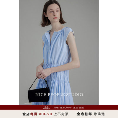 NICEPEOPLE STUDIO 肩袖暗扣可两穿 花边拼接抽绳连衣裙