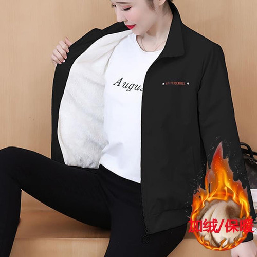 秋冬外套女加绒/不加绒新款立领短款上衣字母时尚百搭休闲外衣潮