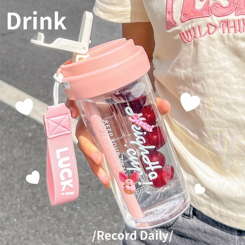 小清新女生塑料吸管杯耐热耐摔
