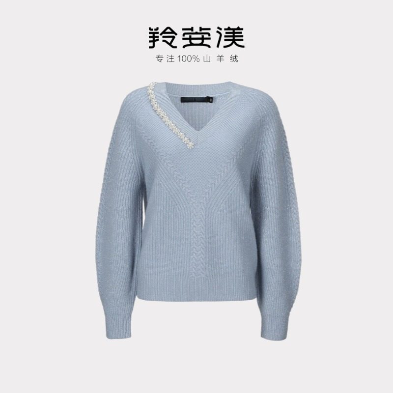 自带气质~重工钉珠！加厚羊绒衫女100纯羊绒毛衣宽松秋冬雾霭蓝,女装/女士精品,羊绒衫,淘宝优惠券,粉丝福利购,淘宝优惠卷