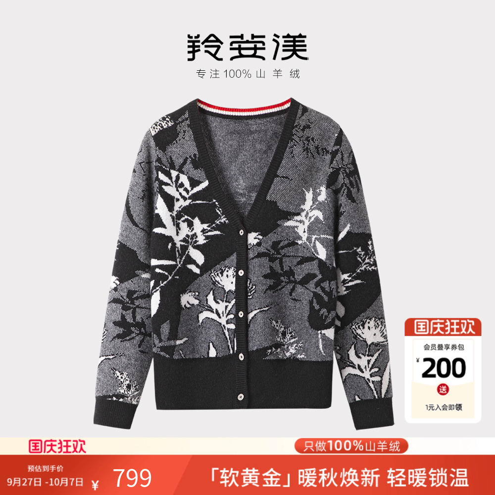 水墨小香风纯羊绒衫女宽松秋冬