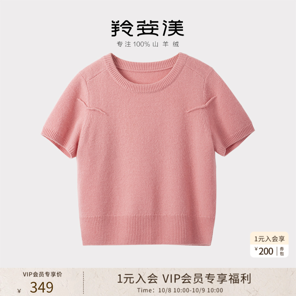 百搭闭眼入~圆领100%山羊绒短袖T恤女纯羊绒打底衫宽松版型秋冬