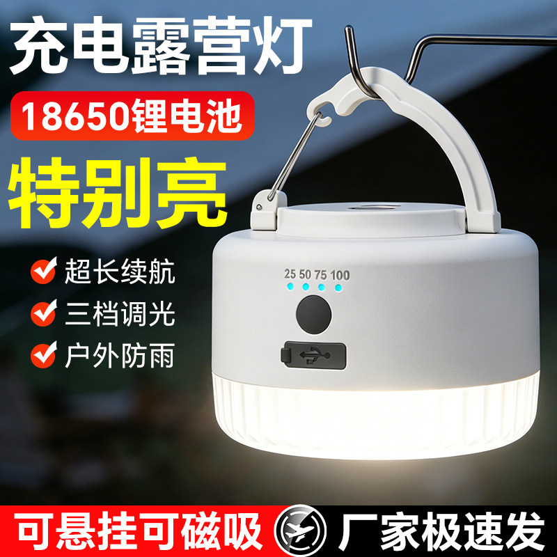 led充电照明灯摆摊夜市灯泡便携磁吸挂灯超长续航户外帐篷露营灯