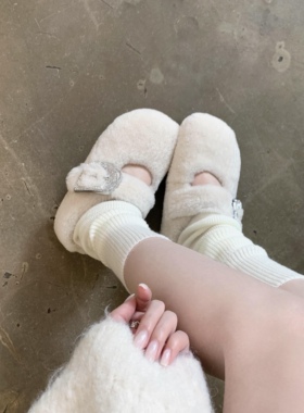 KIKIBEST白色羊羔毛包头毛毛拖鞋女新款外穿保暖勃肯一脚蹬棉拖