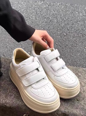 KIKIBEST新款真皮厚底魔术贴增高小白鞋女百搭休闲时尚潮流板鞋