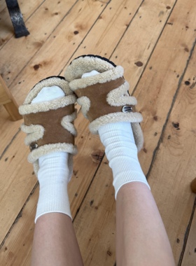 KIKIBEST新款羊羔毛厚底毛毛拖鞋女秋冬外穿增高保暖休闲懒人拖