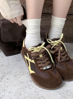KIKIBEST复古撞色德训鞋女新款双绑带软底平底百搭休闲运动鞋
