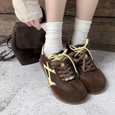 KIKIBEST复古撞色德训鞋女新款双绑带软底平底百搭休闲运动鞋