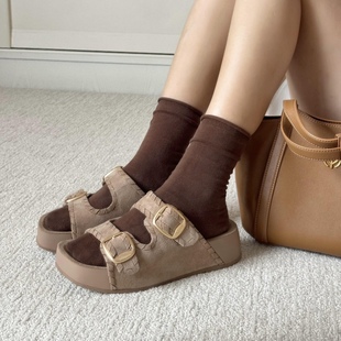 KIKIBEST夏季新款厚底增高方扣勃肯凉拖鞋女休闲外穿一字拖