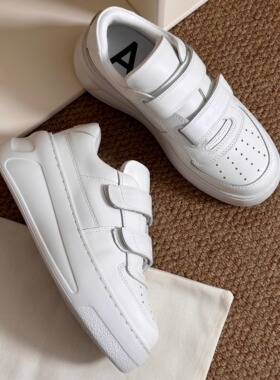 KIKIBEST 魔术贴笑脸厚底增高真皮休闲小白鞋女 新款百搭运动板鞋