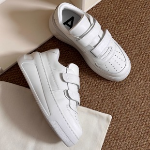 KIKIBEST 魔术贴笑脸厚底增高真皮休闲小白鞋女 新款百搭运动板鞋