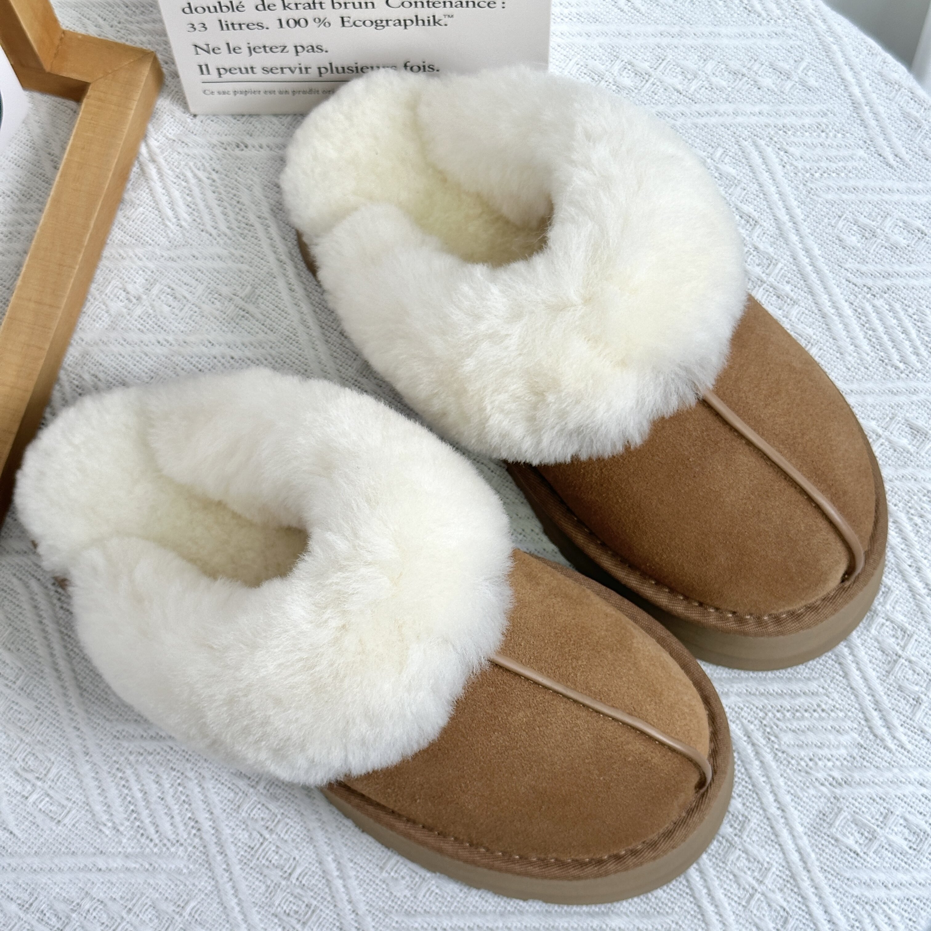 KIKIBEST【三层底】厚底牛皮雪地靴女外穿毛毛拖鞋加绒包头棉拖鞋