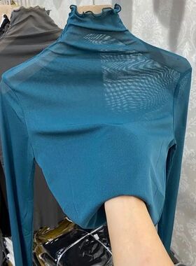 女士木耳边高领蕾丝网纱 Black fungus edge high neck lace mesh