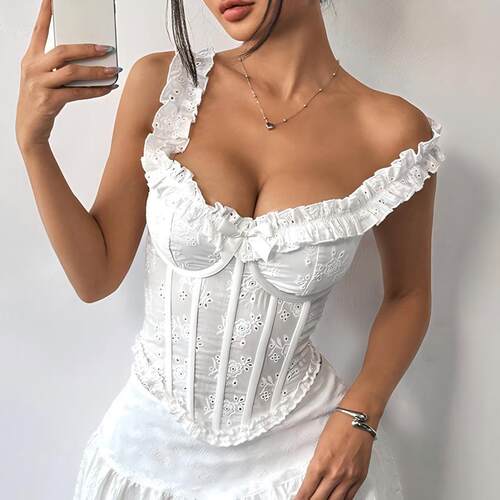 纯色U领鱼骨吊带女修身透气