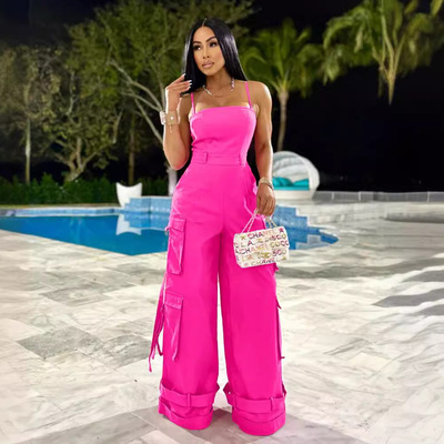 Solid color wide leg jumpsuit for women纯色阔腿吊带连体裤女