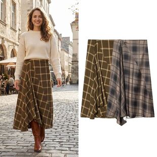 for 叠层装 women skirt plaid 饰格纹半身裙女Stacked decorative