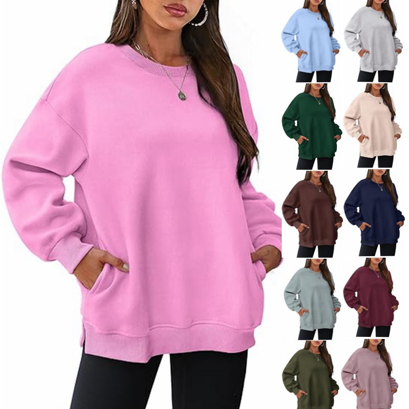 Loose round neck pullover hoodie for women宽松圆领套头卫衣女