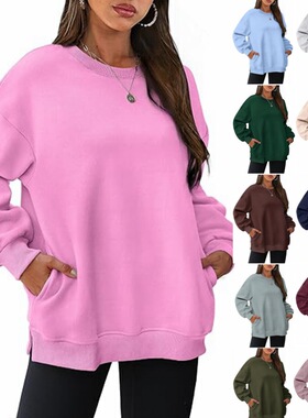 Loose round neck pullover hoodie for women宽松圆领套头卫衣女