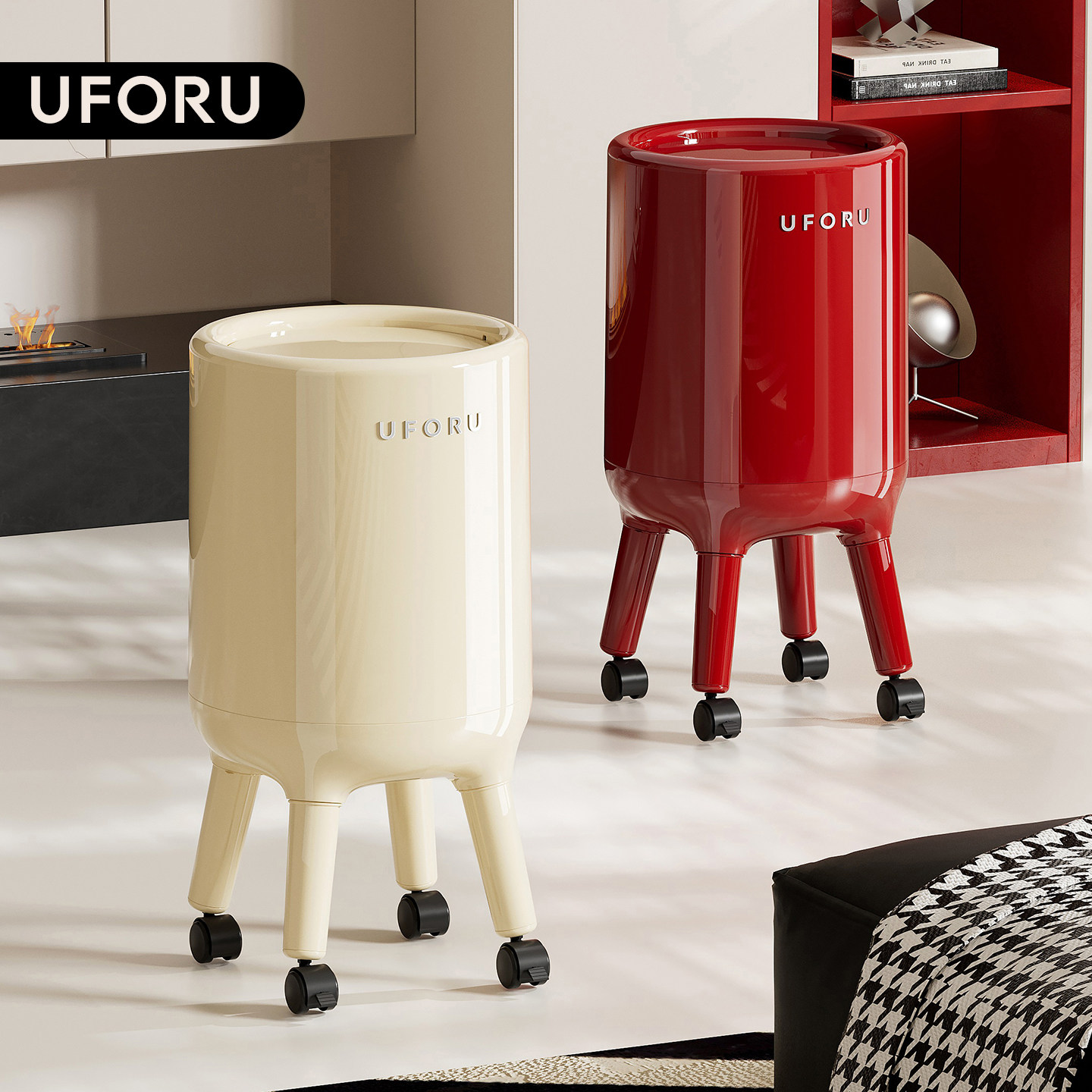 uforu带轮带盖高脚垃圾桶大号图片