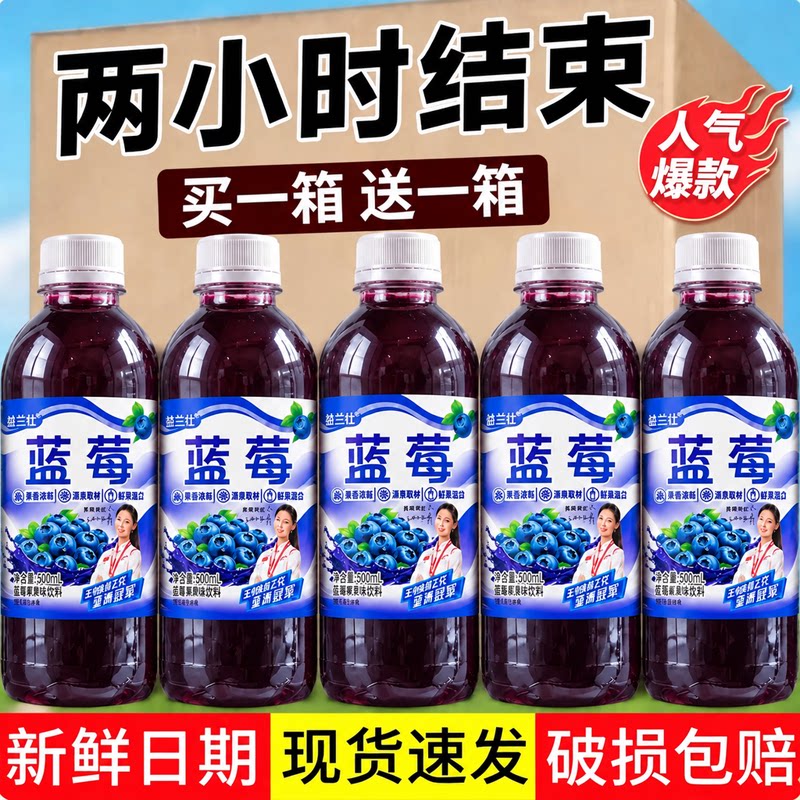 【买一送一】蓝莓汁饮料整箱24瓶*360ml装0脂肪酸甜解腻特价批发