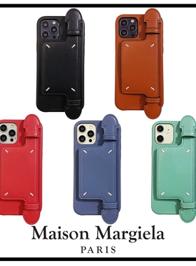 Margiela马吉拉四角缝线适用iPhone16/15/14/13Promax超纤真皮挂脖皮套苹果16/12/11/xr斜跨手机壳可当支架