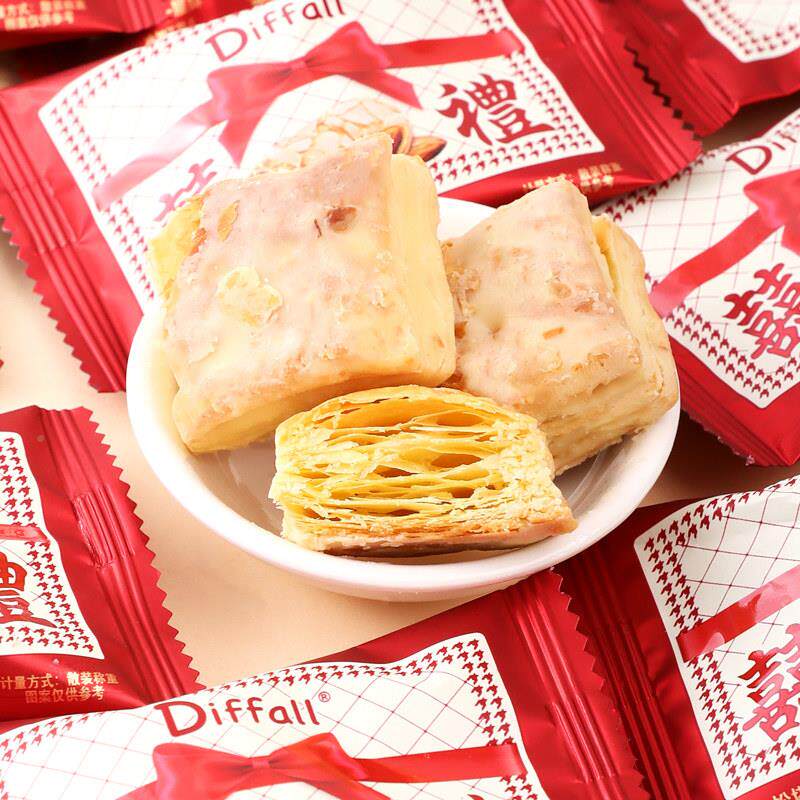 阿JNNQ熊 松批塔千层杏仁味饼干喜饼结婚喜酥糖红休闲网小零食散