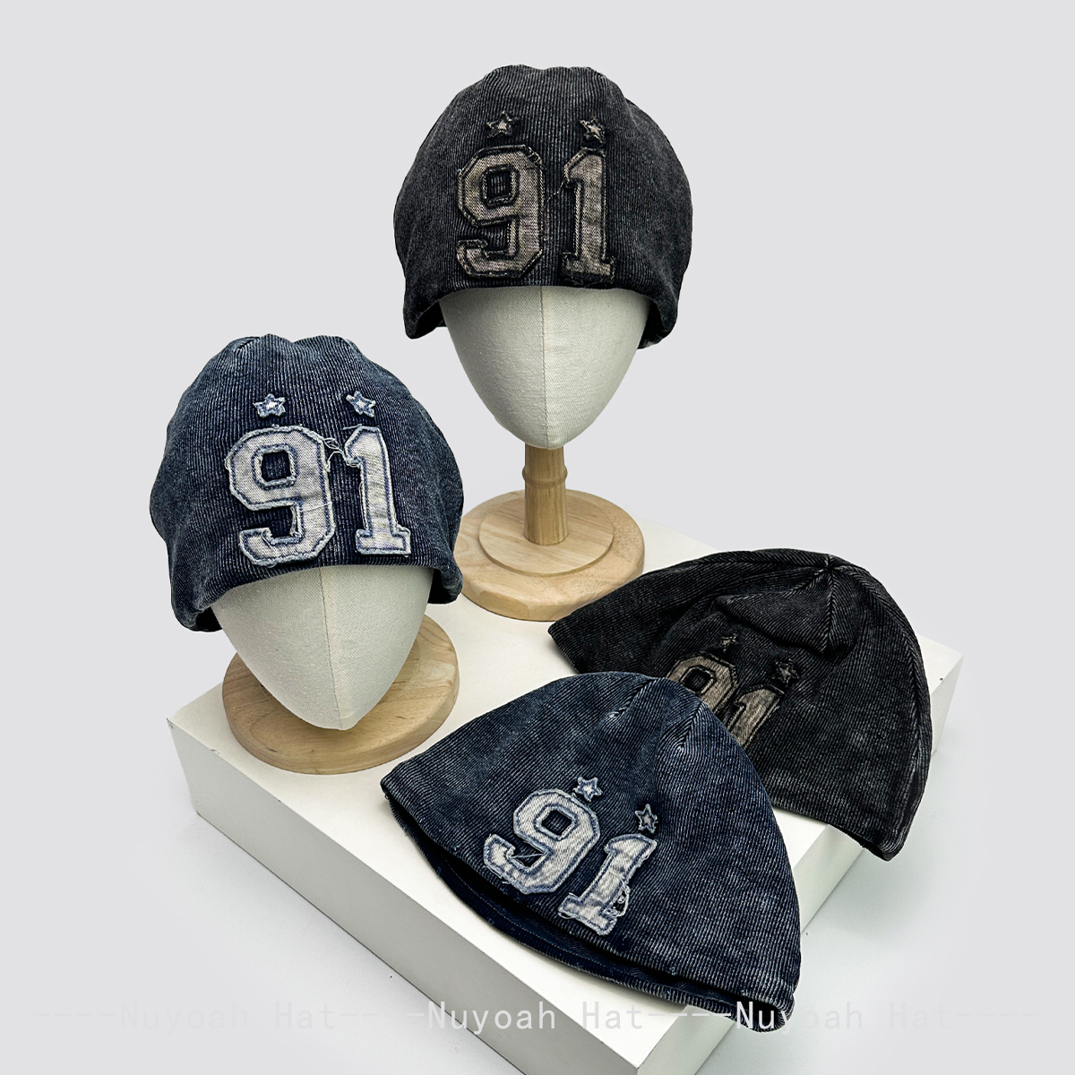 废土风做旧贴布91数字嘻哈针织帽