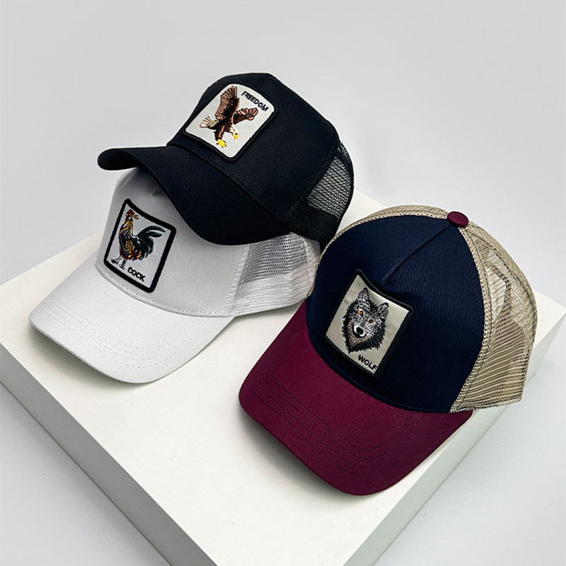 春夏新款老鹰公鸡狼贴布刺绣户外棒球帽子男女运动网眼透气卡车帽