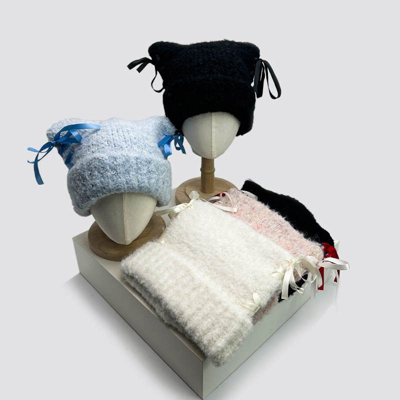 针织帽秋冬女士蝴蝶结猫耳朵可爱