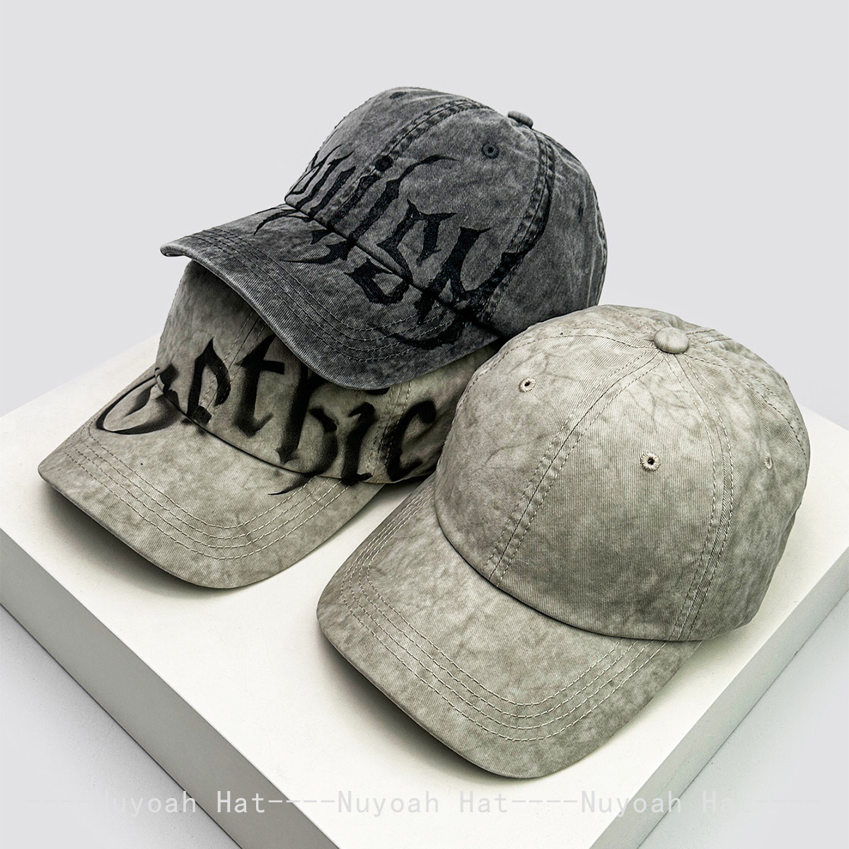 春秋街头复古手绘梵文水洗棒球帽子男女街舞潮流个性遮阳鸭舌帽