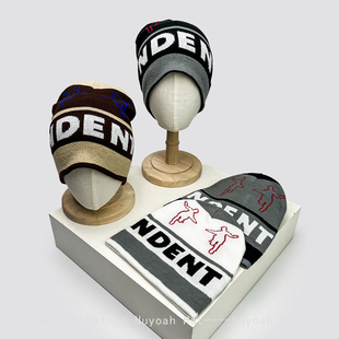 秋冬新款 街头提花字母小人针织帽子男女保暖条纹冷帽套头帽 美式