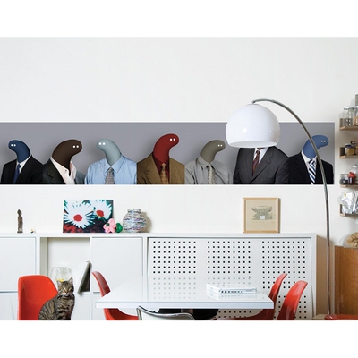 法国Moustache Businessmen 西服革履卡通豆豆眼墙贴墙纸壁纸进口