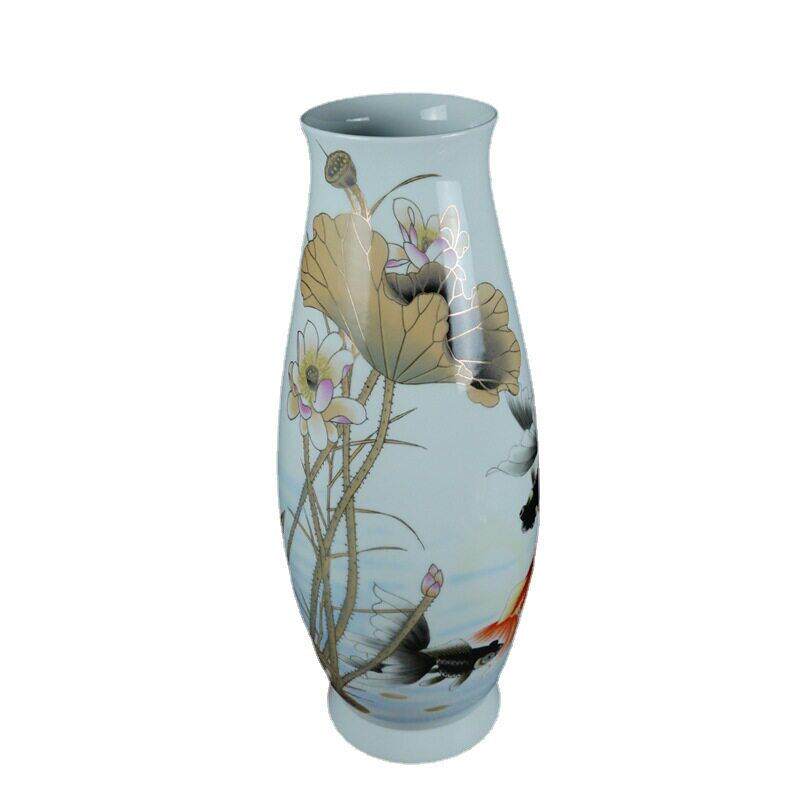 景德镇陶瓷器中式描金荷花家居客厅摆件玄关公装饰工艺品