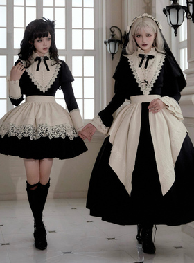 来信与诗·夜曲 哥特修女黑色长短款op可拆接袖围裙多穿大摆lo裙