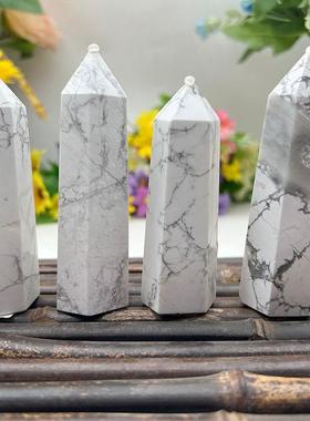 天然水晶白松石六角棱柱水晶柱原石打磨单尖柱现货摆件
