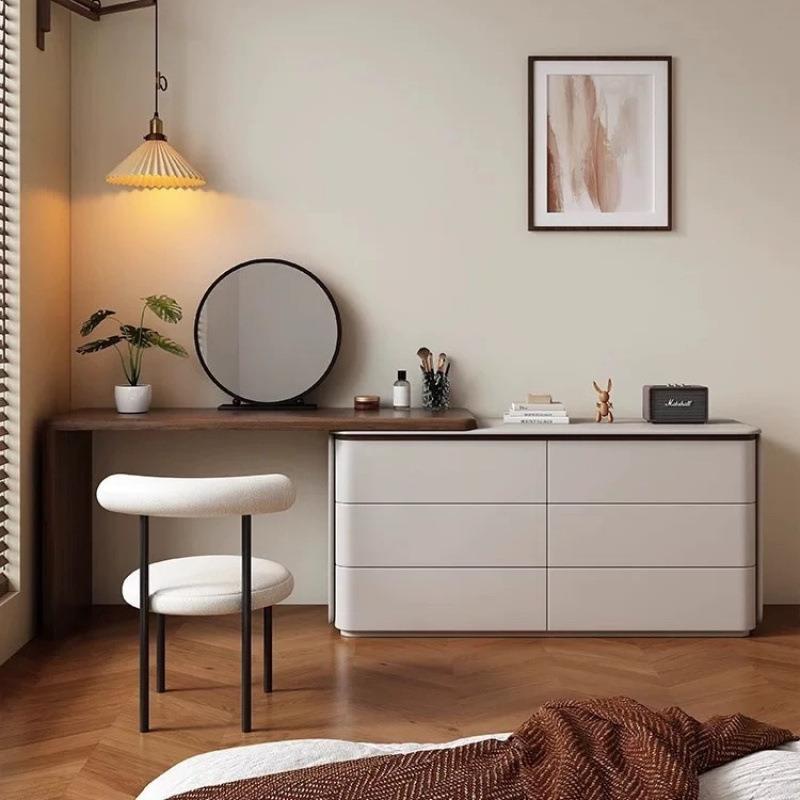 实木梳妆台收纳柜一体卧室奶油简约床尾斗柜可伸缩实木化妆桌