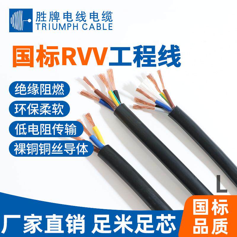 胜牌直销国标RVV阻燃铜芯家用柔软护套线2芯0.5-16平方多芯电线