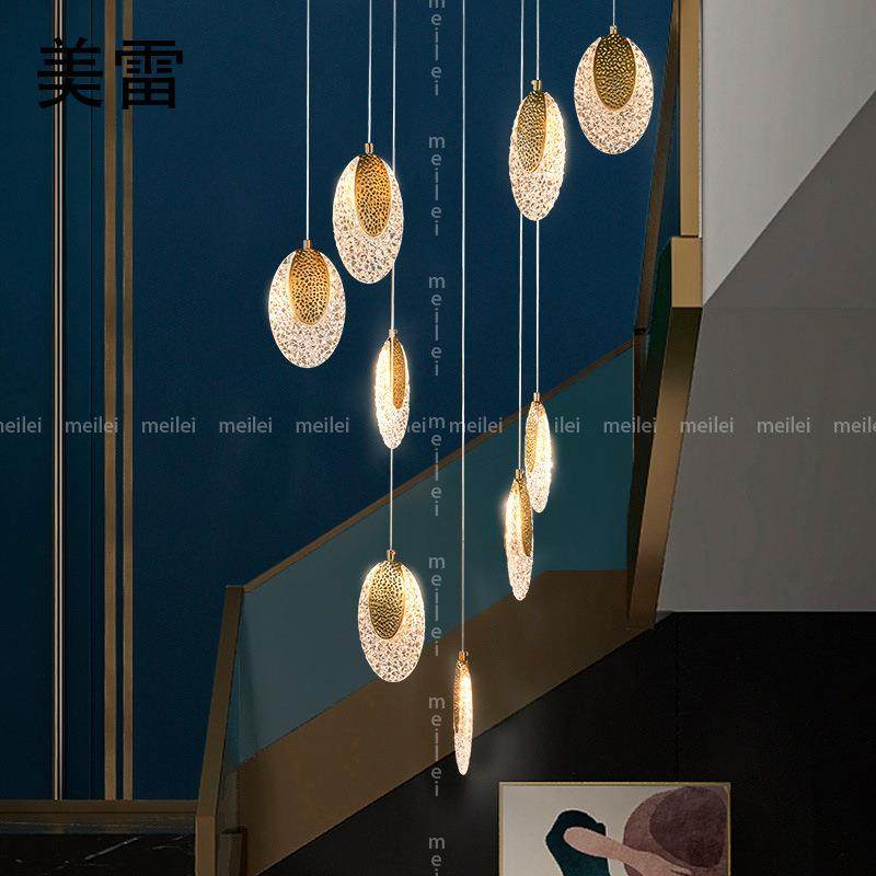 后现代客厅轻奢吊灯大气复式楼别墅洋房楼梯灯公寓旋转楼梯长吊灯