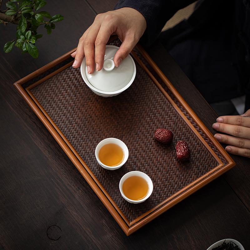 实木藤编竹制茶盘托盘茶点盘托盘茶道配件杯垫干泡台壶承奉茶盘