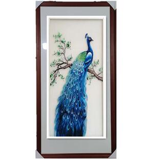 苏绣机绣装饰画成品挂画手工绣玄关画孔雀直销价年年有余