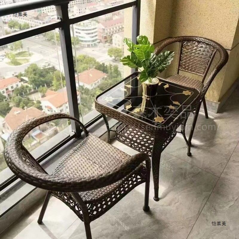 藤编户外阳台茶桌椅三件套